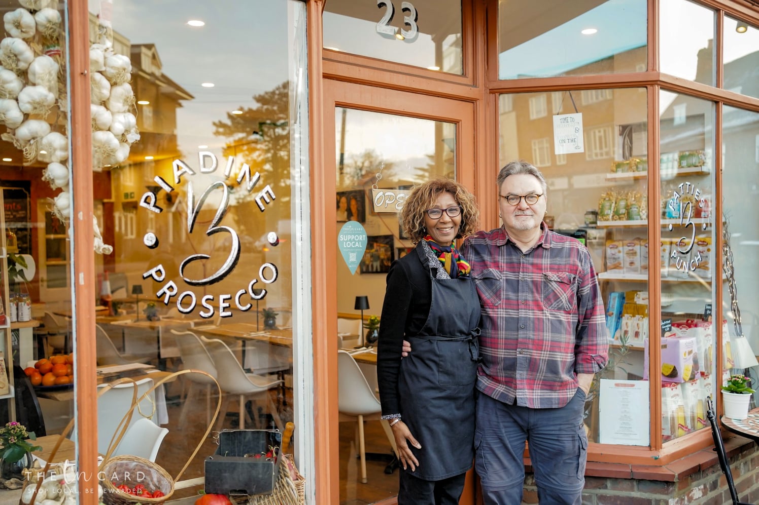 Lola and Fab standing out side Bussi's Restaurant